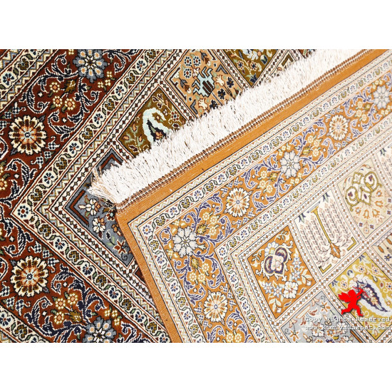 Elegant Kheshti Design Silk Qum Rug - RQ5025 Elegant Kheshti Design Silk Qum Rug - RQ5025