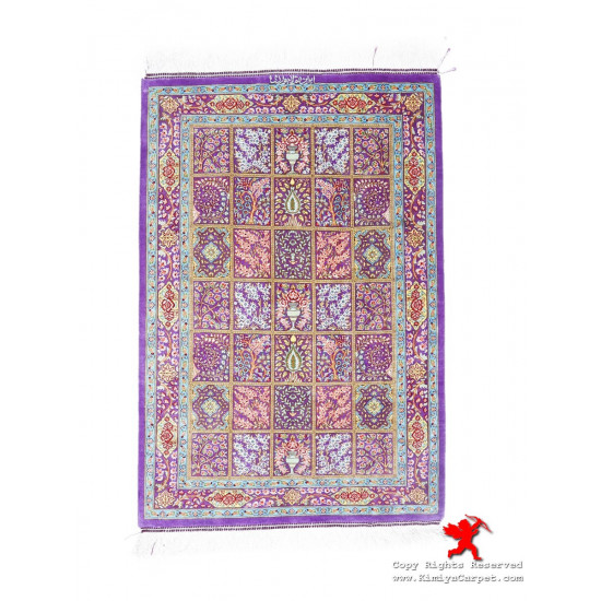 Elegant Kheshti Design Silk Qum Rug - RQ5026 Elegant Kheshti Design Silk Qum Rug - RQ5026
