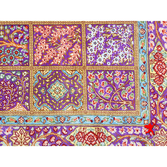 Elegant Kheshti Design Silk Qum Rug - RQ5026 Elegant Kheshti Design Silk Qum Rug - RQ5026