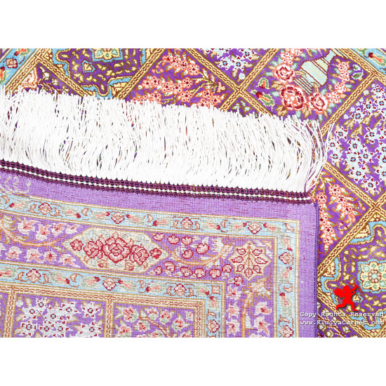 Elegant Kheshti Design Silk Qum Rug - RQ5026 Elegant Kheshti Design Silk Qum Rug - RQ5026