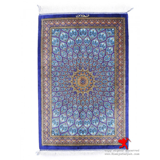 Gonbadi Design Silk Qum Rug - RQ5038 Gonbadi Design Silk Qum Rug - RQ5038
