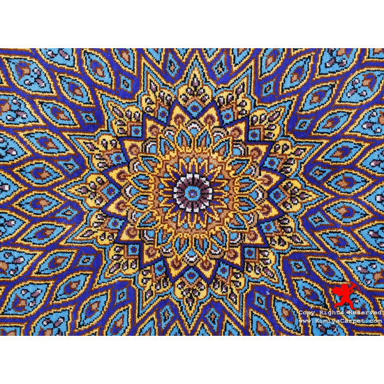 Gonbadi Design Silk Qum Rug - RQ5038 Gonbadi Design Silk Qum Rug - RQ5038