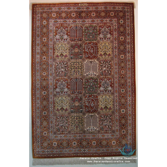 Elegant Kheshti Design Silk Qum Rug - RQ4051 Elegant Kheshti Design Silk Qum Rug - RQ4051
