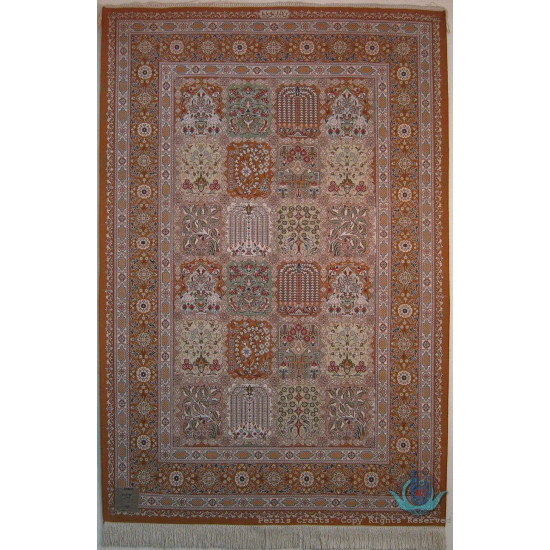Elegant Kheshti Design Silk Qum Rug - RQ4051 Elegant Kheshti Design Silk Qum Rug - RQ4051