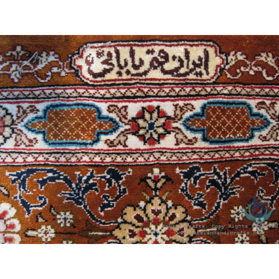 Elegant Kheshti Design Silk Qum Rug - RQ4051 Elegant Kheshti Design Silk Qum Rug - RQ4051